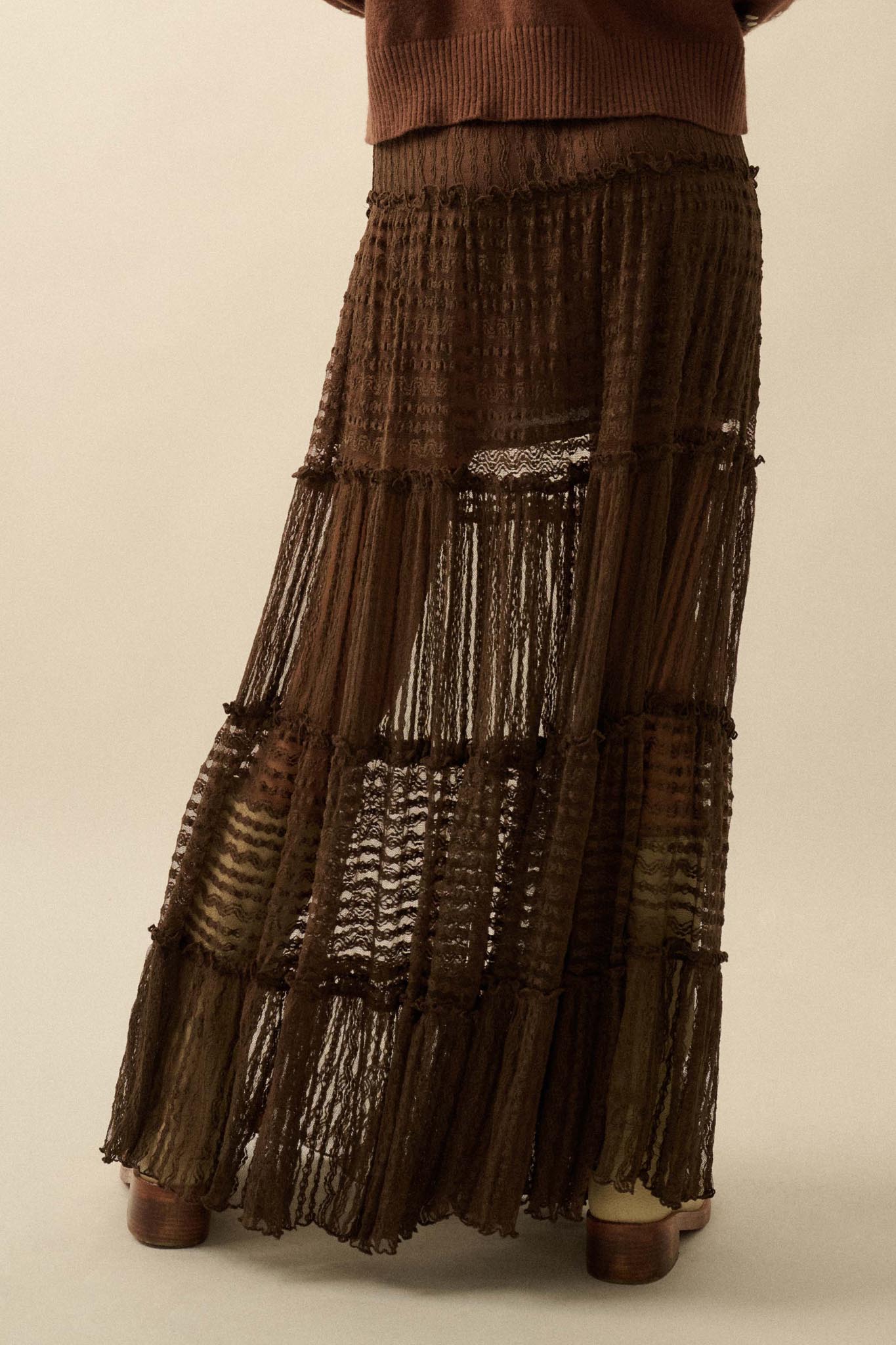 Dreaming of You Striped Lace Tiered Maxi Skirt