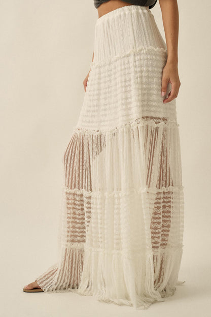 Dreaming of You Striped Lace Tiered Maxi Skirt