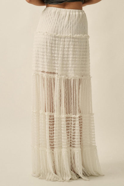 Dreaming of You Striped Lace Tiered Maxi Skirt