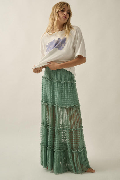 Dreaming of You Striped Lace Tiered Maxi Skirt