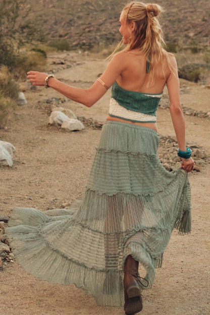 Dreaming of You Striped Lace Tiered Maxi Skirt