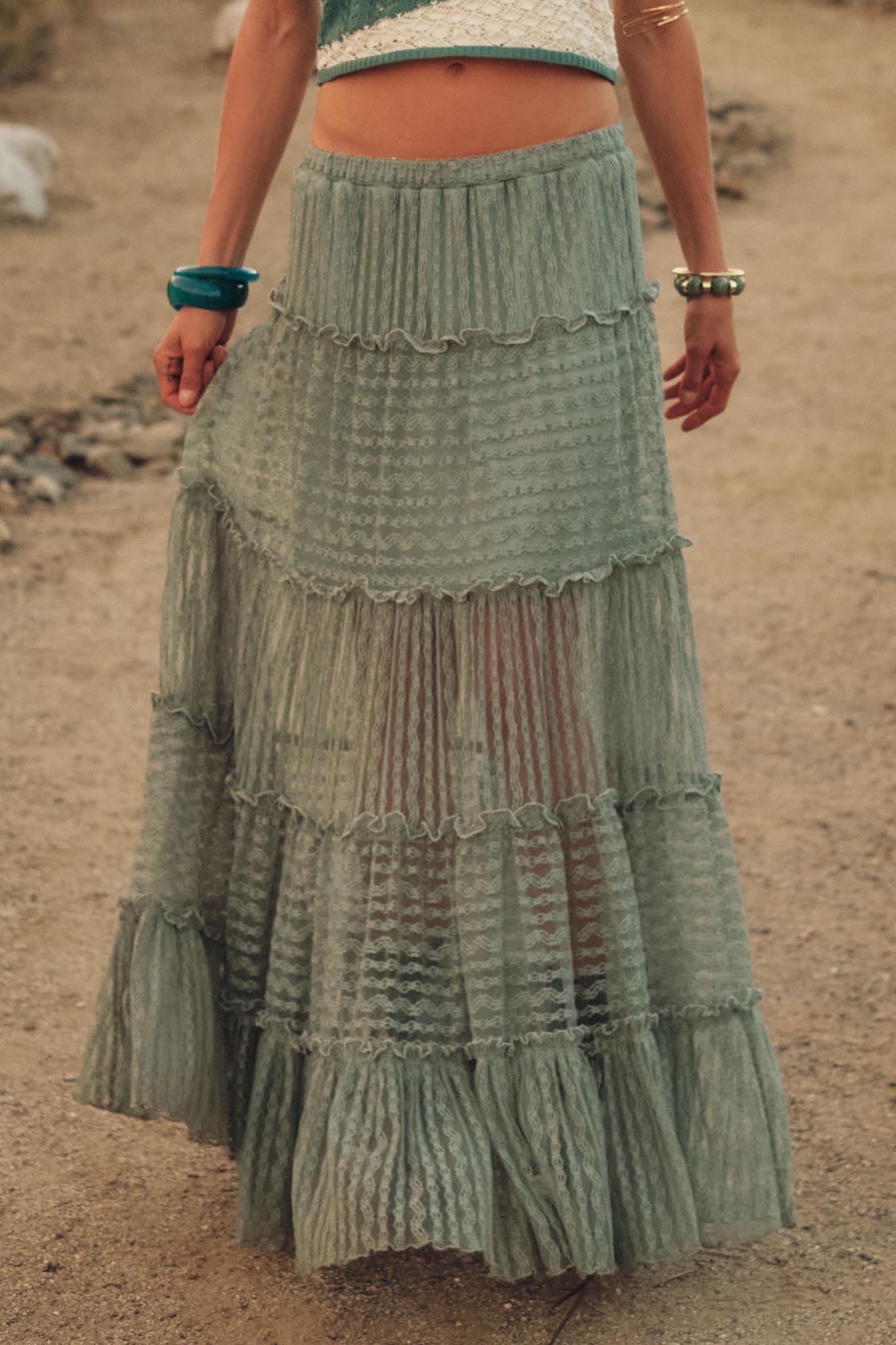 Dreaming of You Striped Lace Tiered Maxi Skirt