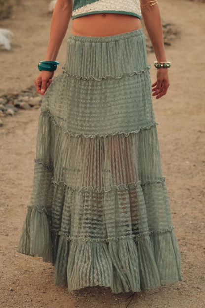 Dreaming of You Striped Lace Tiered Maxi Skirt