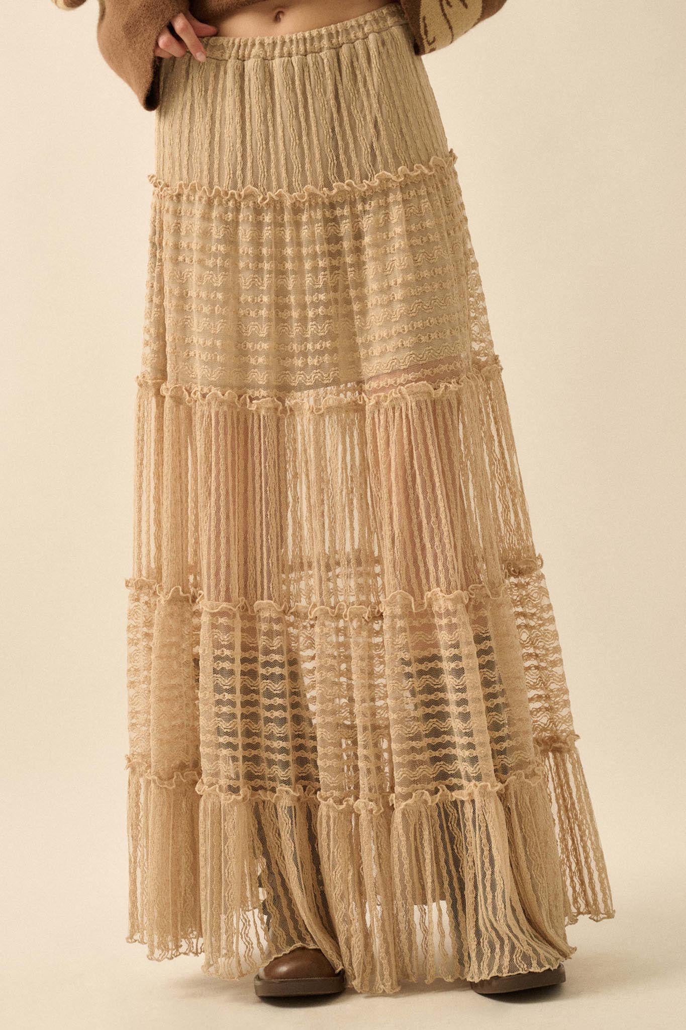 Dreaming of You Striped Lace Tiered Maxi Skirt