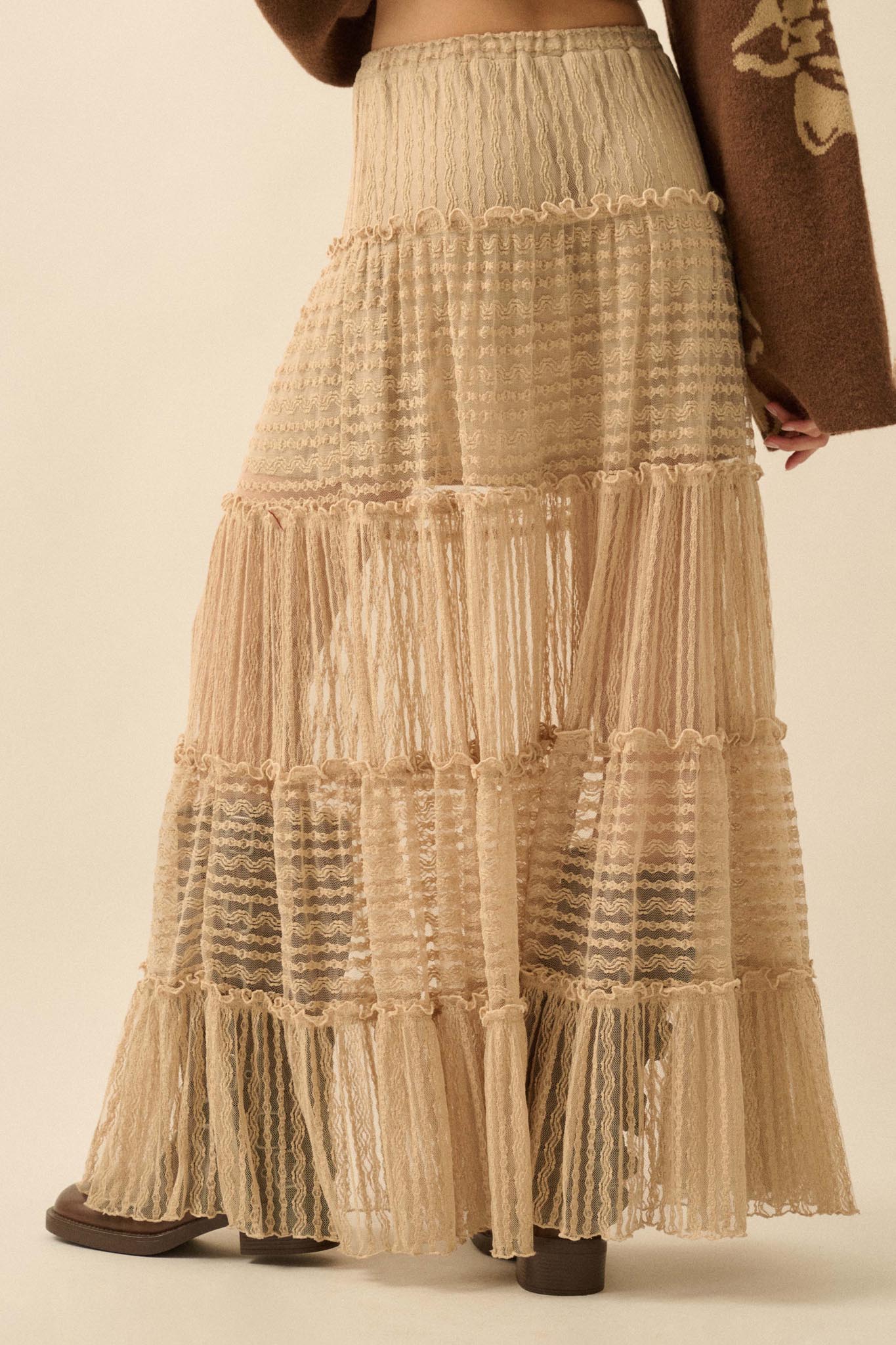 Dreaming of You Striped Lace Tiered Maxi Skirt
