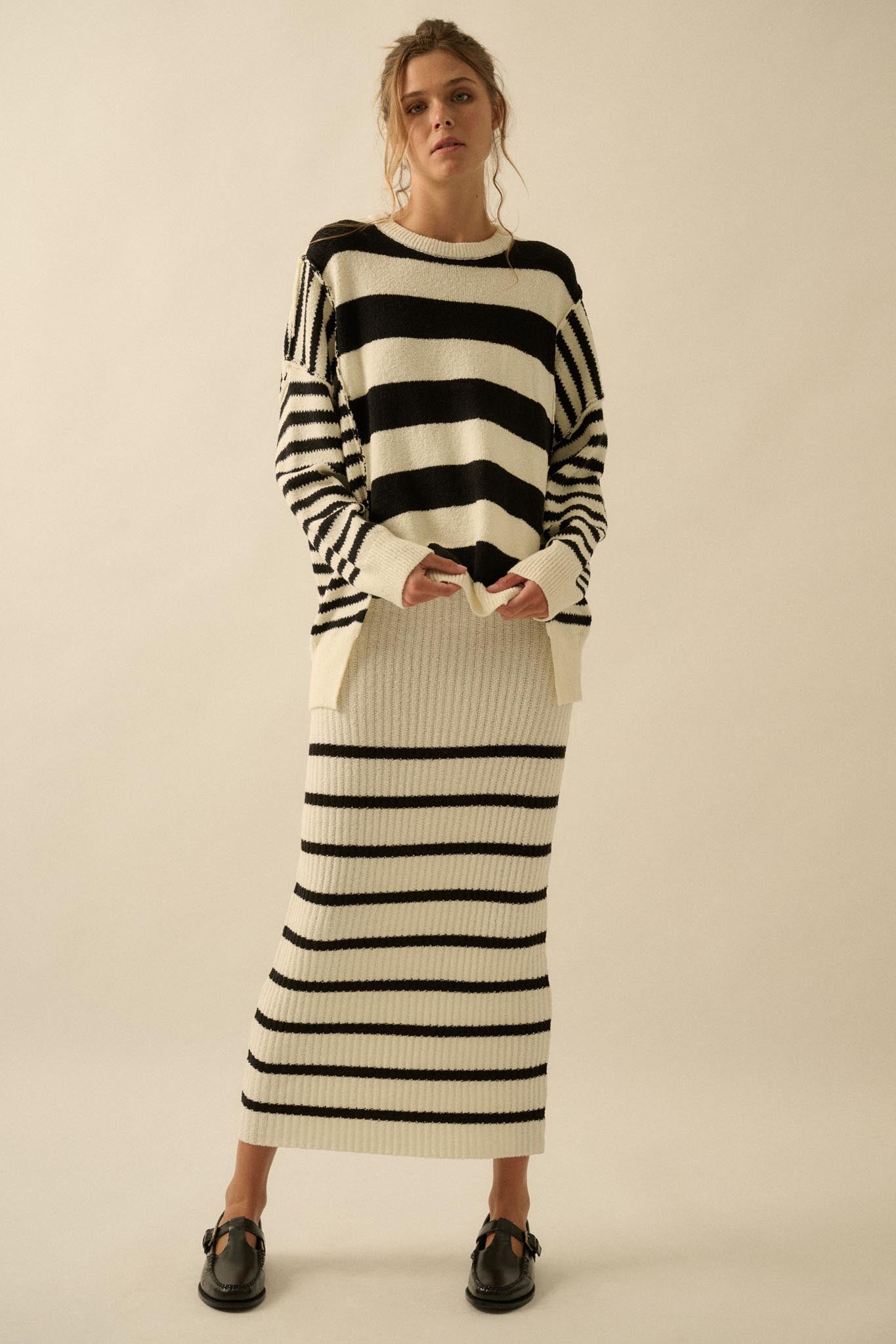 Promise the Label Striped Maxi Sweater Skirt