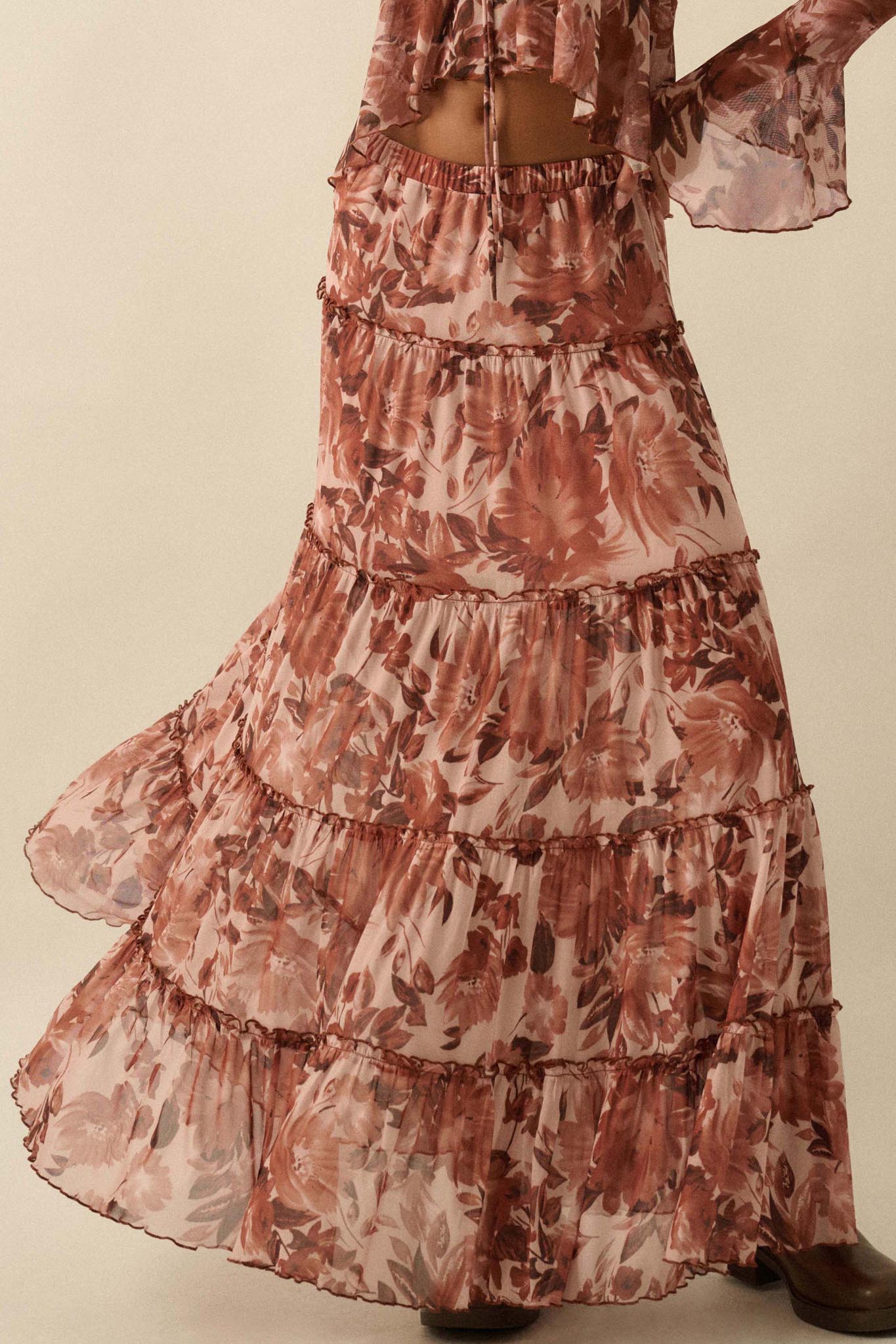 Gorgeous Garden Floral Mesh Tiered Maxi Skirt