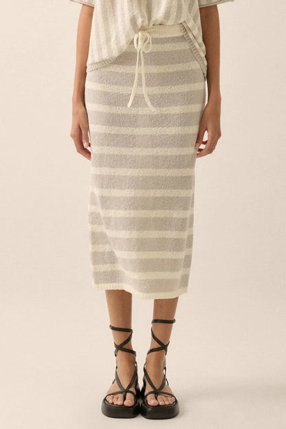 Set Me Free Striped Drawstring Sweater Midi Skirt