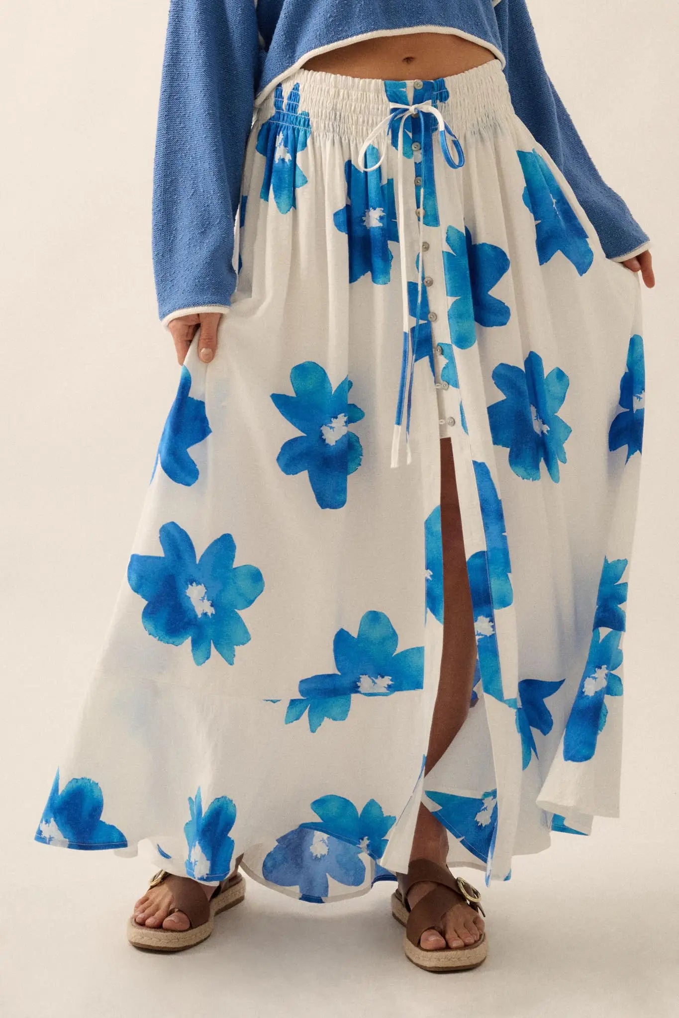 Blossoming Beauty Floral Button-Front Maxi Skirt
