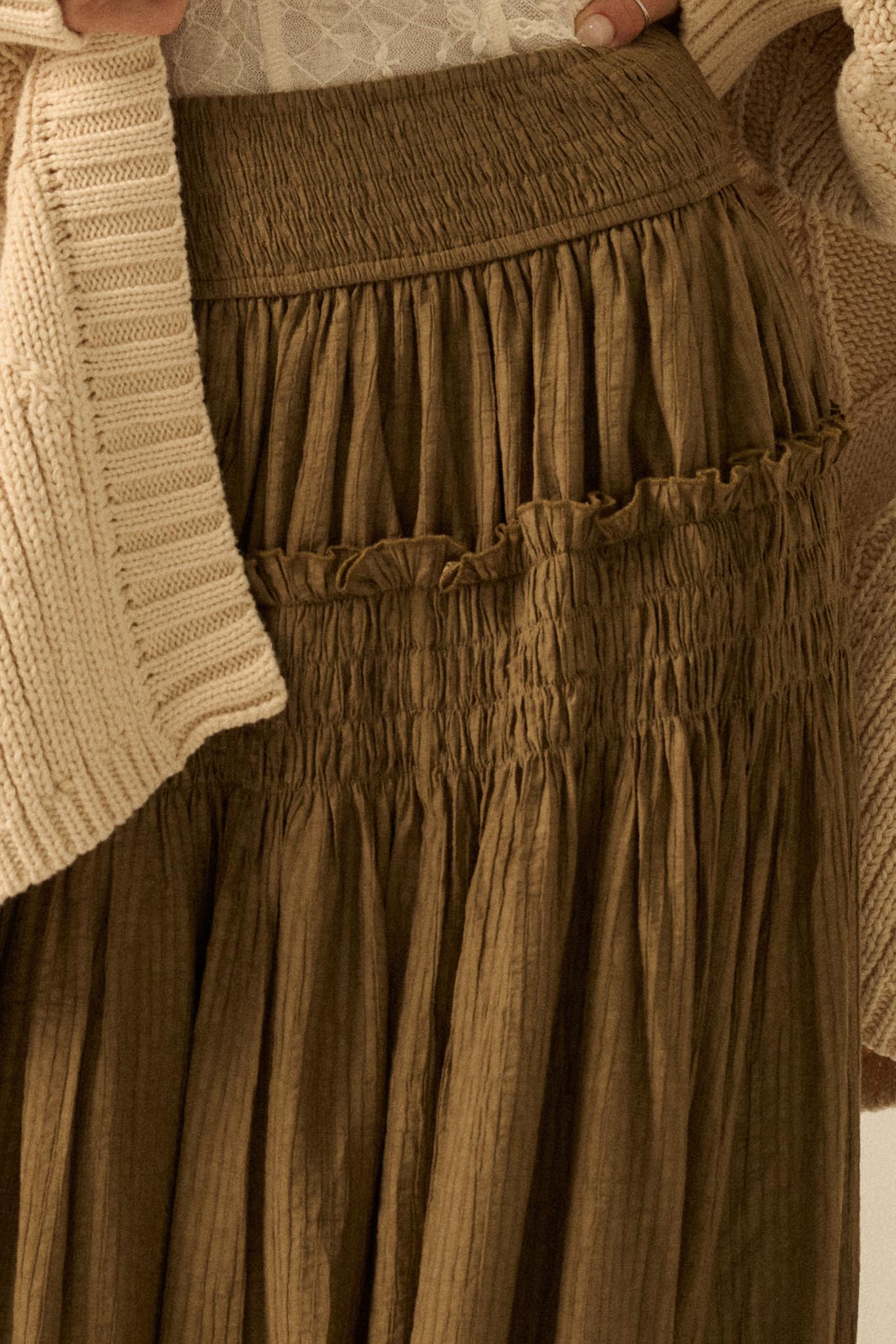 Love You More Smocked Tonal-Stripe Maxi skirt