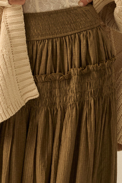 Love You More Smocked Tonal-Stripe Maxi skirt