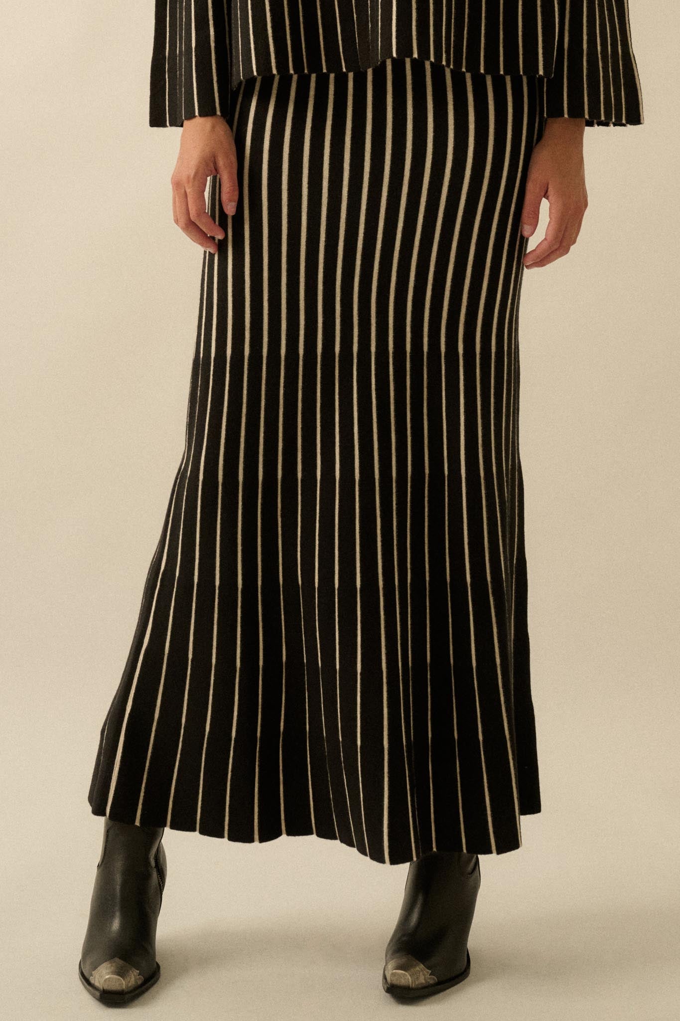 Next in Line Striped Mermaid Maxi Sweater Skirt
