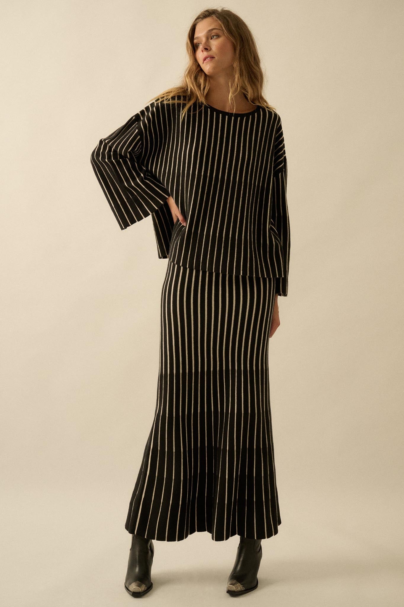 Next in Line Striped Mermaid Maxi Sweater Skirt