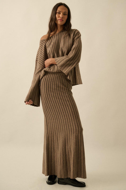 Next in Line Striped Mermaid Maxi Sweater Skirt