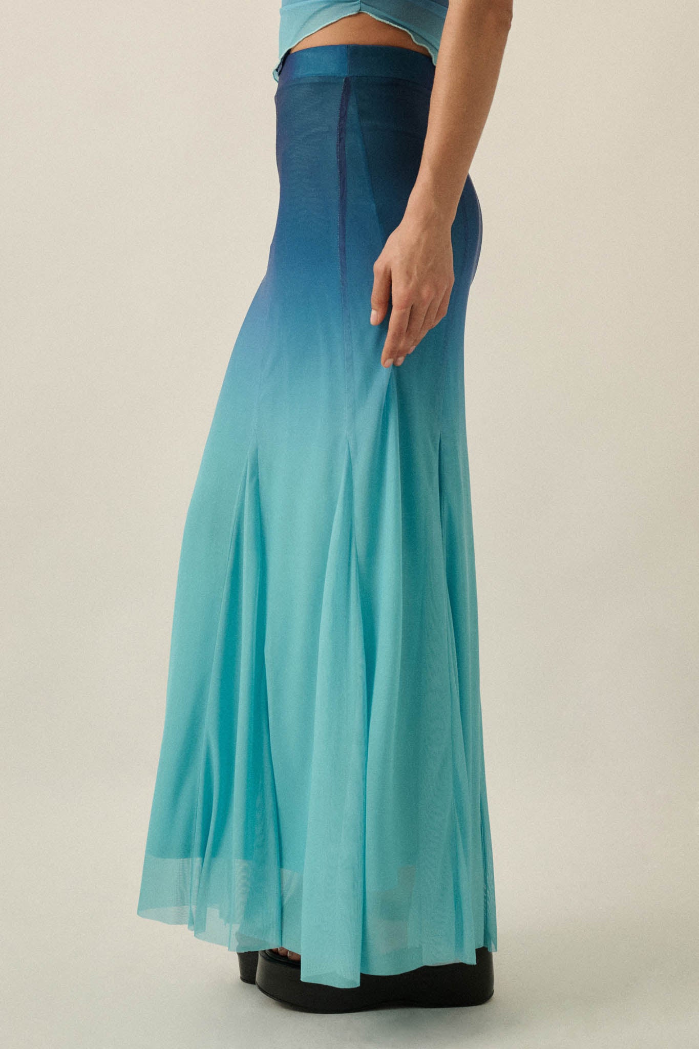 Evening Tide Ombre Mesh Mermaid Maxi Skirt