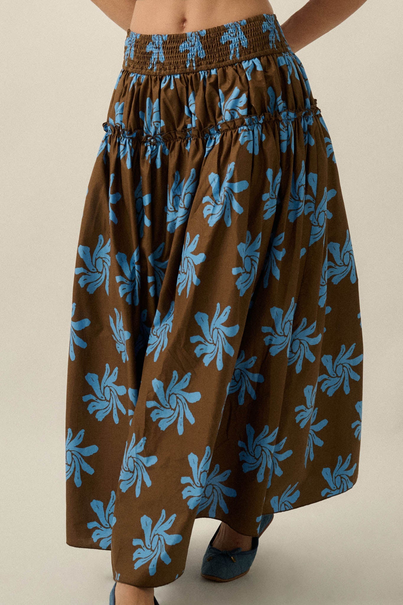 Garden Twirl Floral-Print Gathered Maxi Skirt