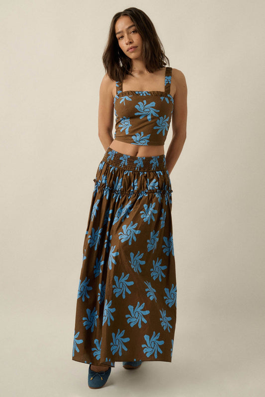 Garden Twirl Floral-Print Gathered Maxi Skirt