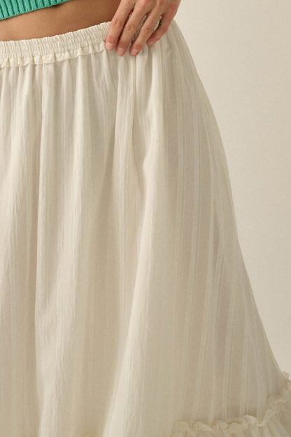 Pretty Precious Tonal-Stripe Ruffle Maxi Skirt
