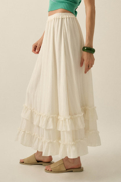 Pretty Precious Tonal-Stripe Ruffle Maxi Skirt