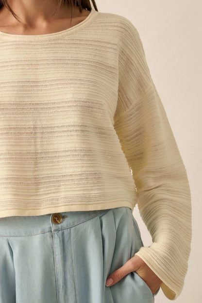 Blurred Lines Horizontal Rib-Knit Cropped Sweater