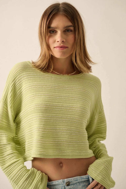 Blurred Lines Horizontal Rib-Knit Cropped Sweater
