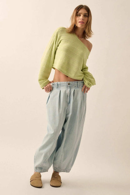 Blurred Lines Horizontal Rib-Knit Cropped Sweater