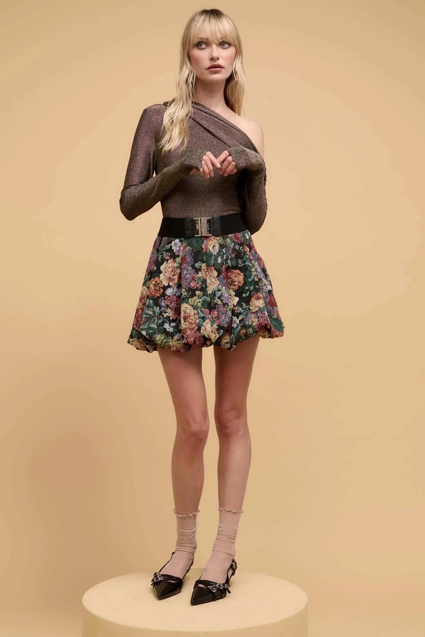 Life on Mars Metallic Knit One-Shoulder Top