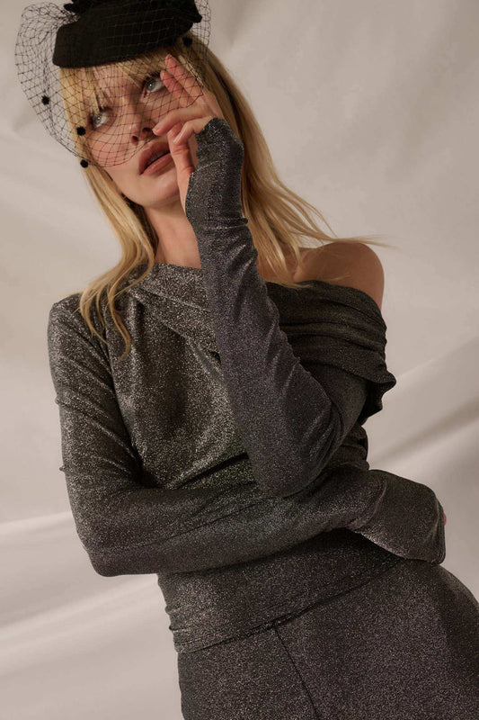 Life on Mars Metallic Knit One-Shoulder Top