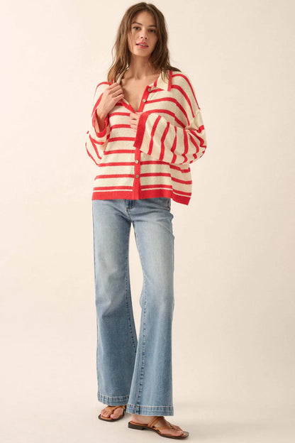Between the Lines Striped Knit Collared Cardigan