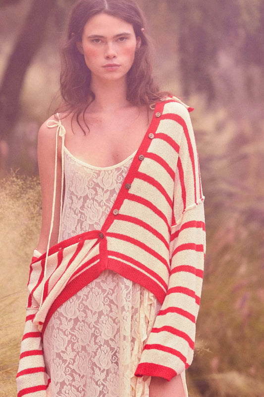 Between the Lines Striped Knit Collared Cardigan