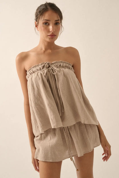 Fresh Breeze Textured Cotton Strapless Tunic Top