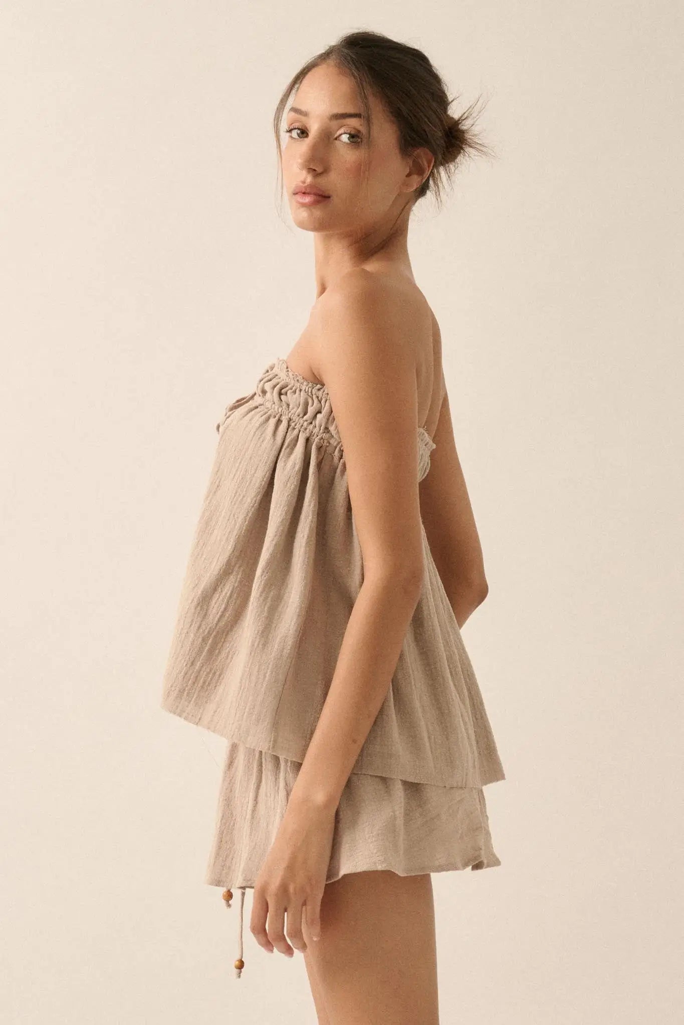 Fresh Breeze Textured Cotton Strapless Tunic Top