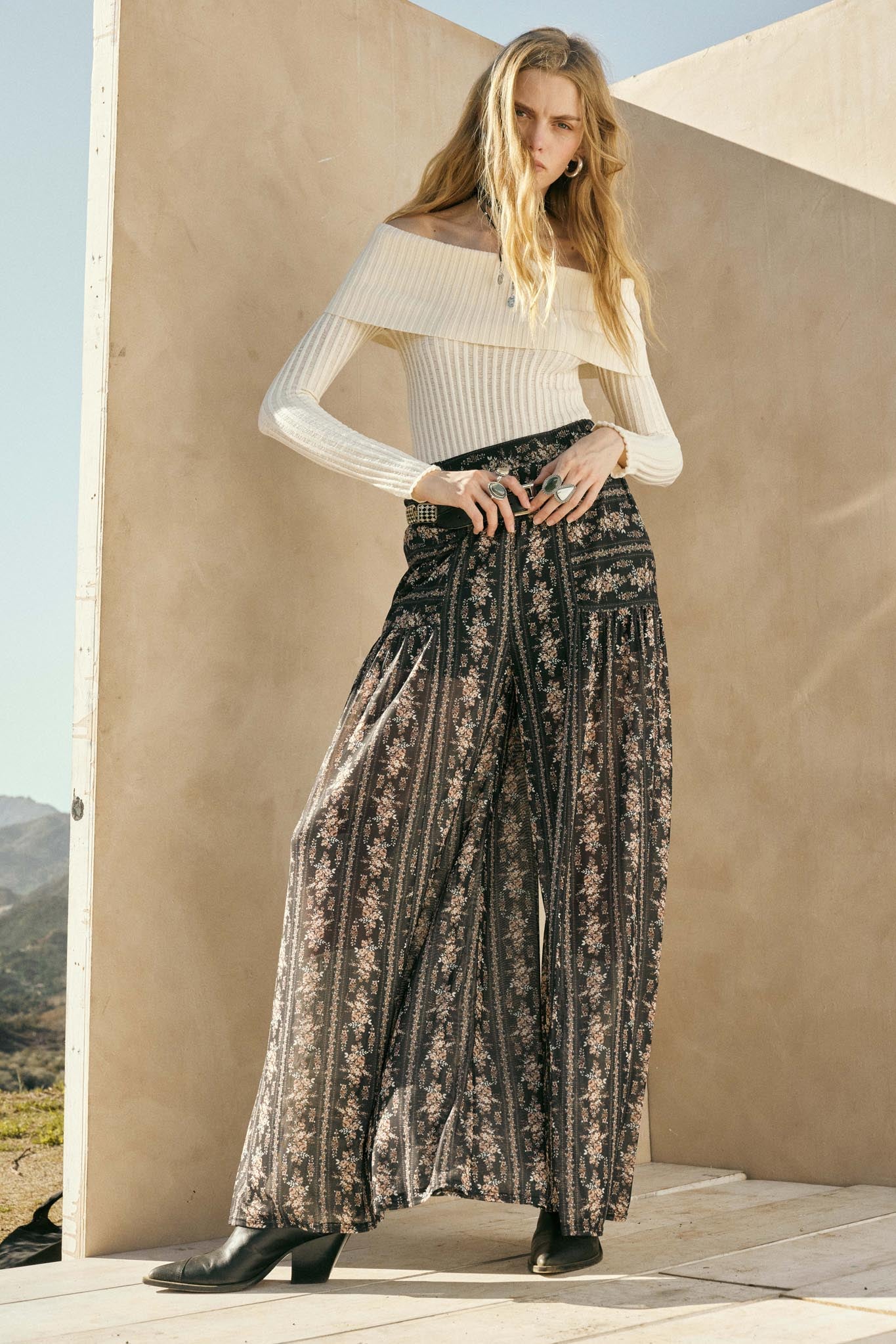 So Fine Semi-Sheer Rib-Knit Foldover Top