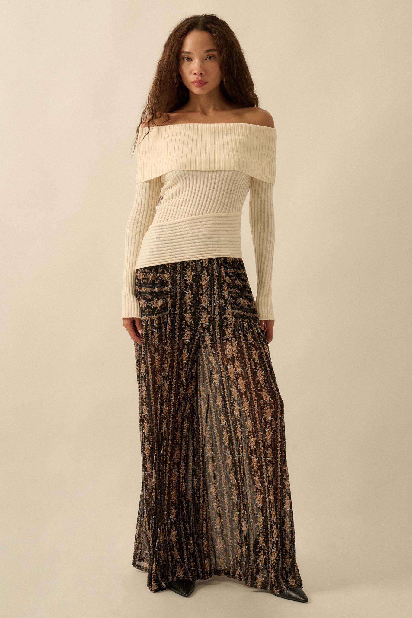 So Fine Semi-Sheer Rib-Knit Foldover Top