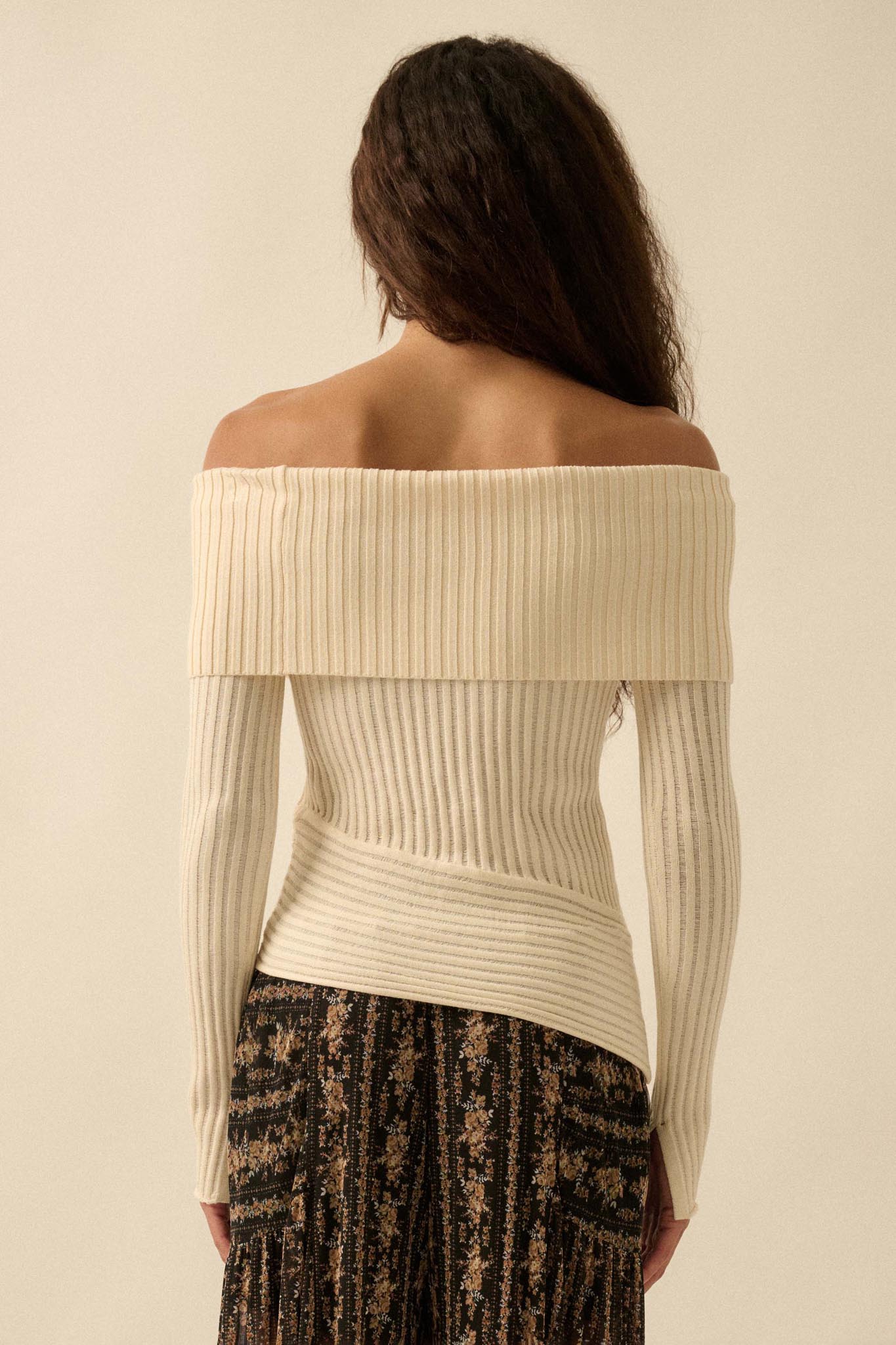 So Fine Semi-Sheer Rib-Knit Foldover Top