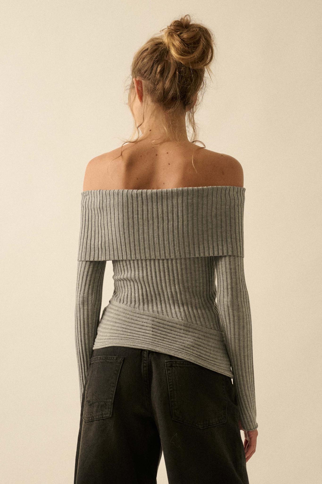 So Fine Semi-Sheer Rib-Knit Foldover Top