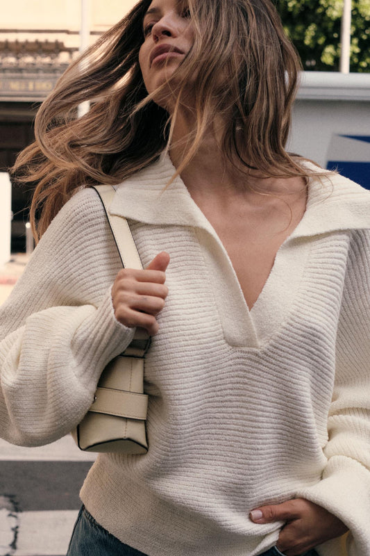 Promise the Label Rib-Knit Collared Sweater