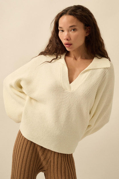 Promise the Label Rib-Knit Collared Sweater