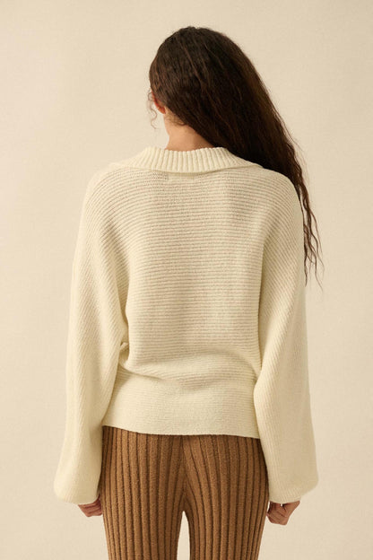 Promise the Label Rib-Knit Collared Sweater
