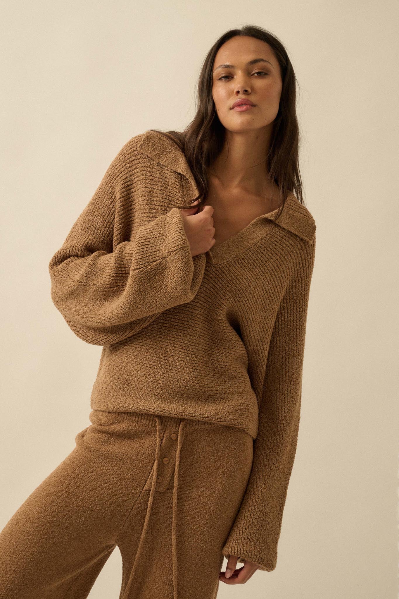 Promise the Label Rib-Knit Collared Sweater