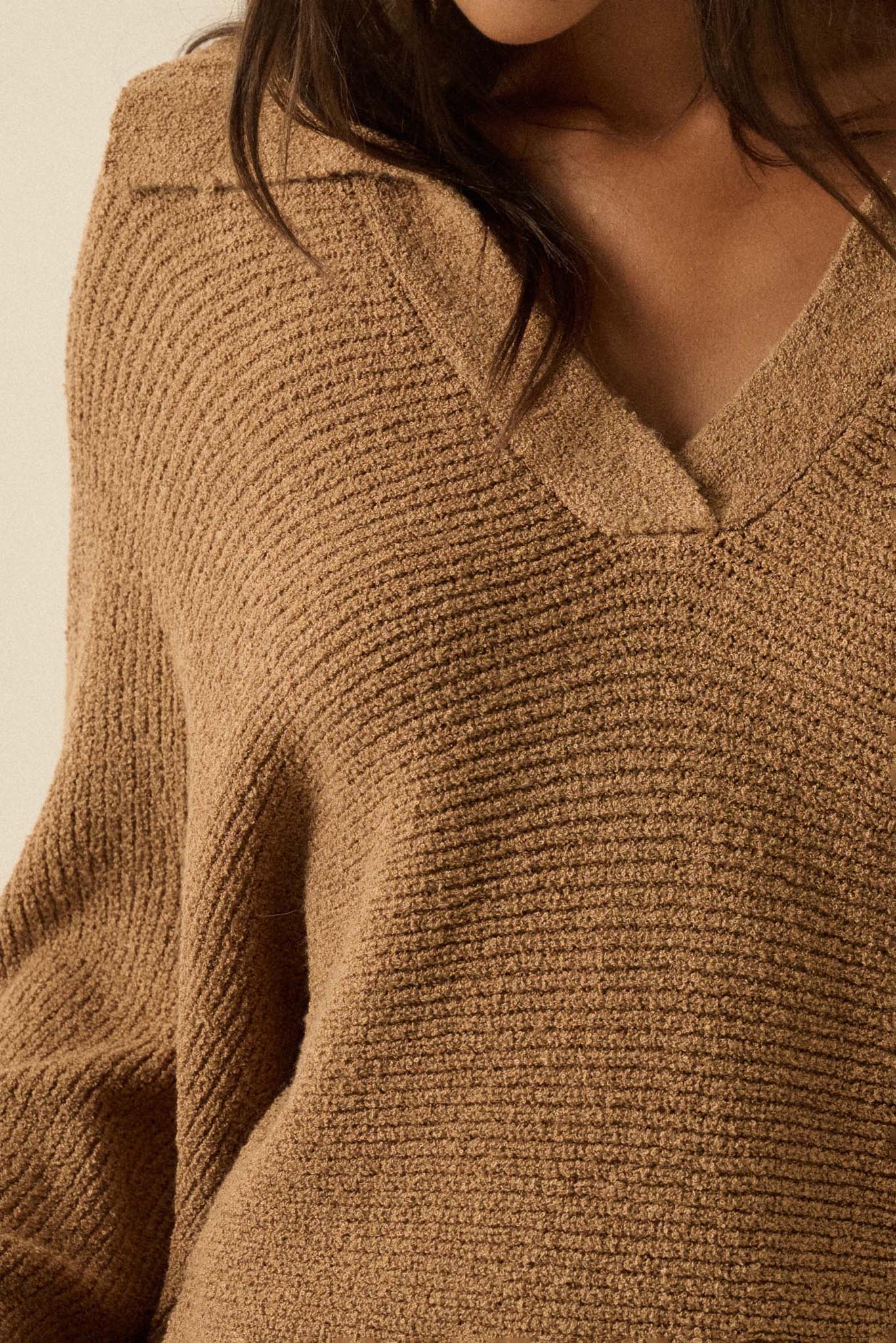 Promise the Label Rib-Knit Collared Sweater