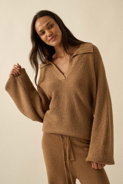 Promise the Label Rib-Knit Collared Sweater