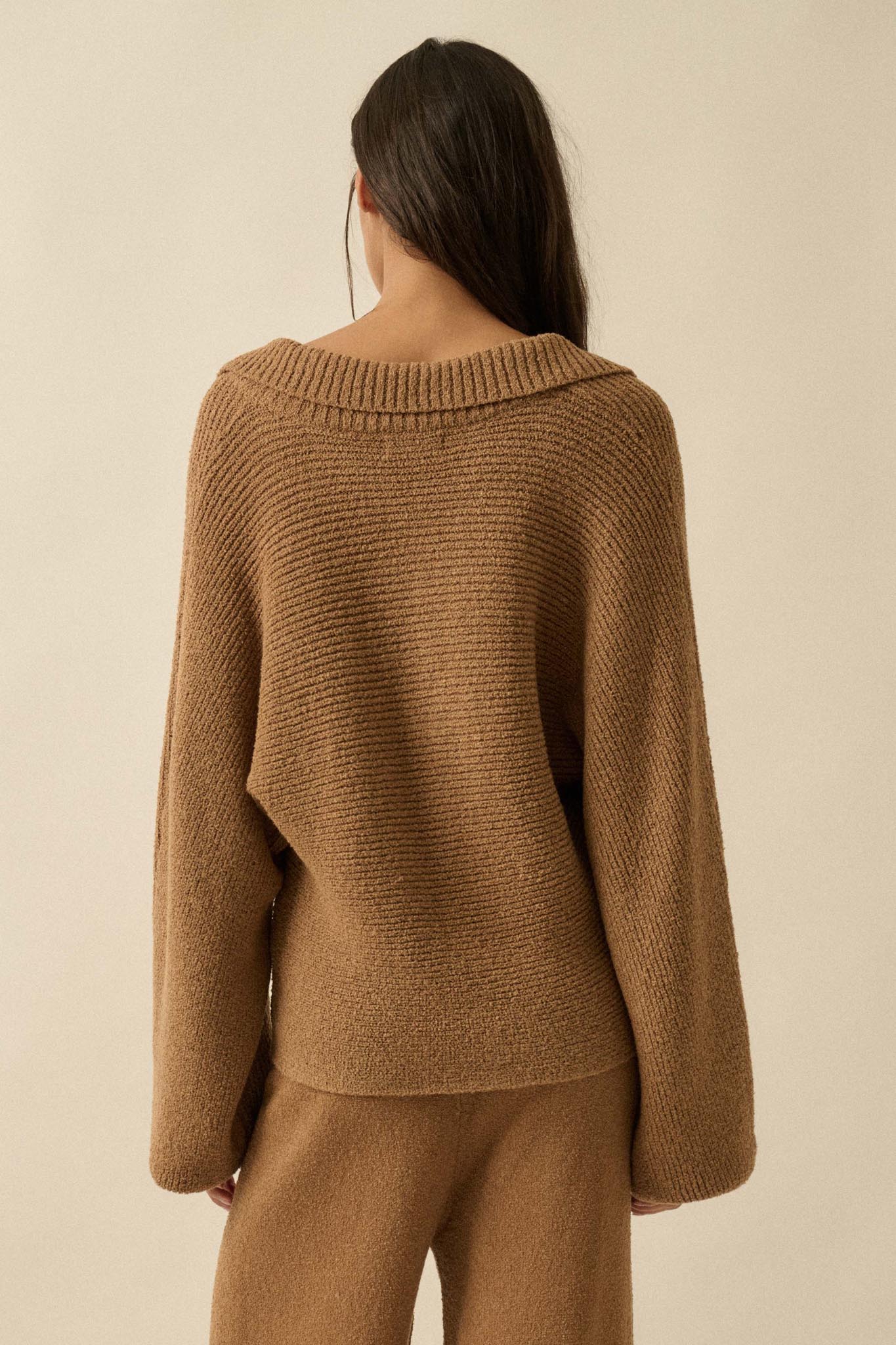 Promise the Label Rib-Knit Collared Sweater