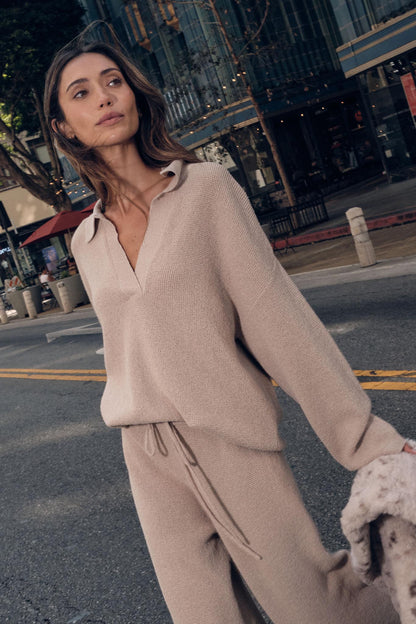Looking Good Textured Knit Collared V-Neck Sweater