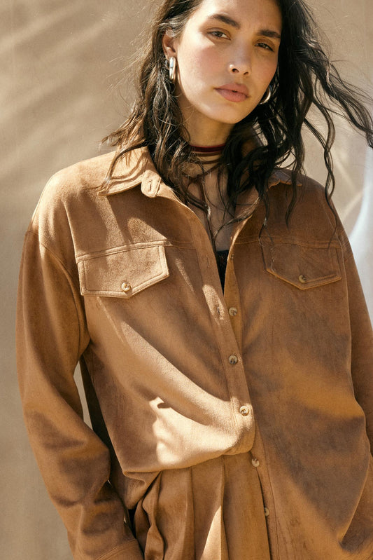 Soft Launch Vegan Suede Button-Up Shirt