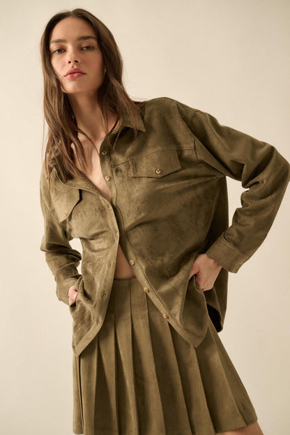 Soft Launch Vegan Suede Button-Up Shirt