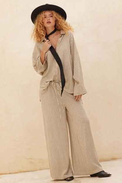 Down the Line Oversize Pinstripe Button-Up Shirt