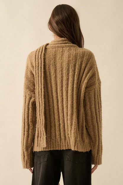 Keep Your Cool Textured Ribbed Knit Scarf Sweater