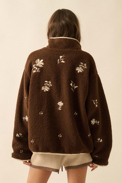Plush Posies Floral-Embroidered Fleece Pullover