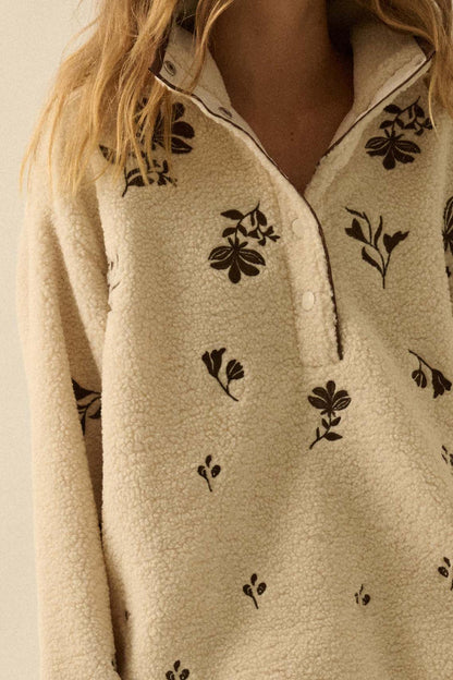 Plush Posies Floral-Embroidered Fleece Pullover